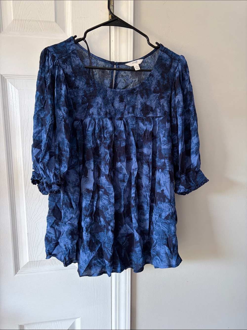 Terra & Sky Blue Patterned Peasant Blouse